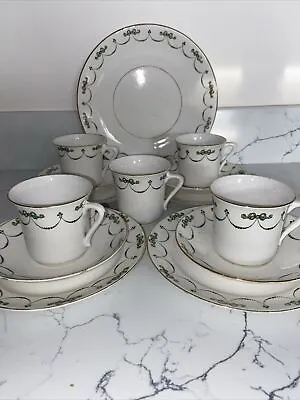 Buy Vintage William Lowe Court China Bow Pattern 4 X Trio & Cake Plate Set. • 15.99£