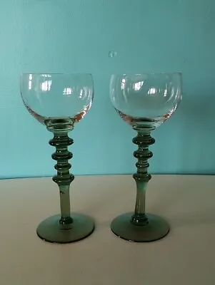 Buy Bohemian Czech Hock Wine Goblets Roemer X 2 Glasses Green Stems Vintage  • 10£