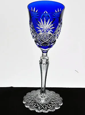 Buy Val St Lambert Cobalt Blue Cut To Clear Crystal Wine Goblet Scalloped Foot • 283.35£