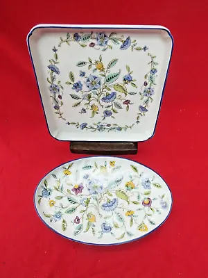 Buy Minton HADDON HALL Blue  Bone China Two Trays - Oval And Square • 14.99£