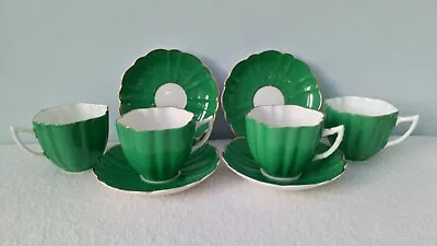 Buy VICTORIA CHINA ENGLAND ART DECO 4 X TEA CUP AND SAUCERS • 15£