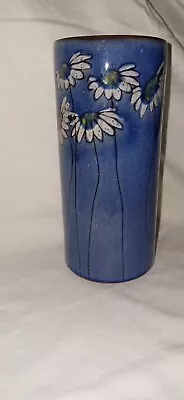 Buy Vintage Guernsey Pottery Art Blue Vase Hand Painted Daisys • 7£