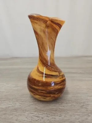 Buy Alum Bay Glass Brown & Yellow Swirl Pattern Small Blown Glass Vase • 12£
