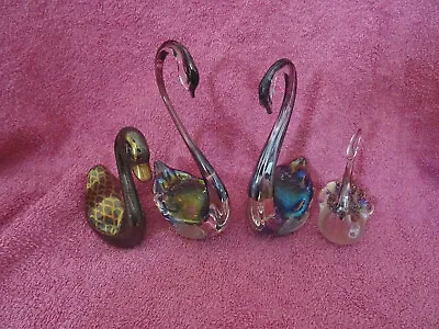 Buy 4 Lustre Glass Swan Figurines Inc. 2 By Heron Glass • 25£