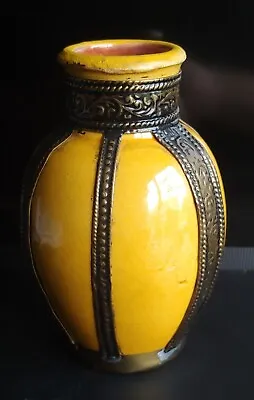 Buy Vintage Morrocan Hand Crafted Terracotta Glazed In Yellow Moroccan Vase 6  • 19.18£