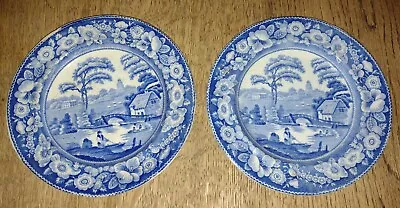 Buy Antique Pair Wild Rose Border Blue Transfer Pearlware X 2 Small Plate • 48£