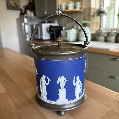 Buy Antique Wedgwood Jasperware Dark Blue Biscuit Barrel  • 24£