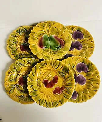 Buy Vintage 1940s French Faience Fruit Majolica Plates By Sarreguemines Set Of 6 • 62.59£