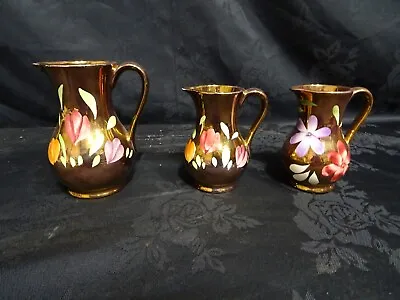 Buy Hand Painted Floral Copper Lustre Jugs  Court Ware Staffordshire • 25£