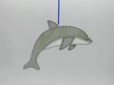 Buy Stained Glass Suncatcher/Window Hanger Grey/White Dolphin Gift/Home Decoration • 26£