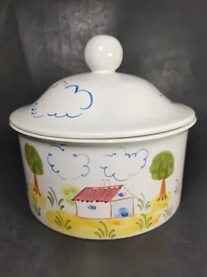 Buy Vintage Martan Portugal European Art Pottery Bowl With Lid Hand Painted House  • 32.49£