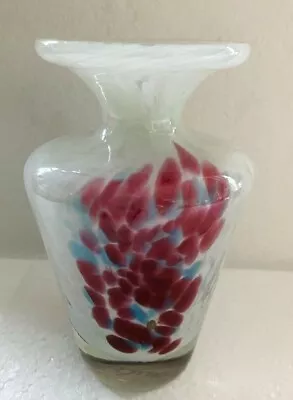 Buy Mdina Glass White Red Blue Cloud Bud Vase - Malta Vintage Studio Swirl Burgundy • 24£