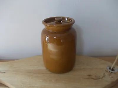 Buy Vintage Stoneware Earthenware Storage Jar Pot With Lid 15cm Glazed • 14£