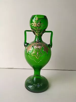 Buy Antique Bohemian Moser Harrach Bristol Green Glass Vase. 20cm Tall • 20£