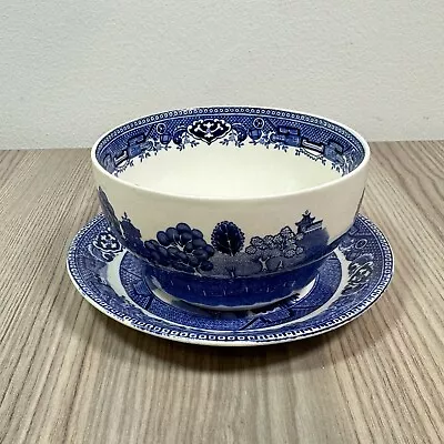 Buy Vintage British Anchor Old Willow Pattern Sugar Bowl & Alfred Meakin Plate • 16.50£