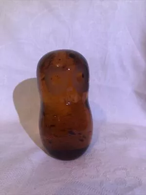 Buy Lovely WEDGWOOD Speckled Amber Brown Glass Owl Paperweight  4.5” • 9£
