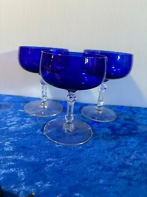 Buy (3) Cobalt Blue Clear Stem Sherbert/Champagne Glasses 4.75  • 18.20£