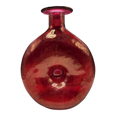 Buy Vintage Pinched Donut Crackle Blown Glass Decanter Flash Painted Red • 23.16£