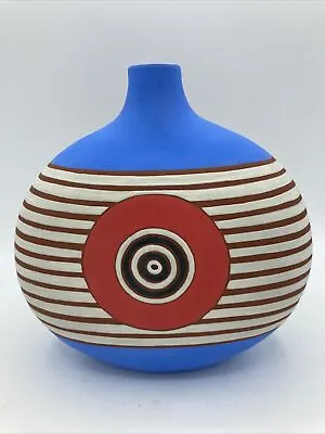 Buy Daphne Verley 2006 Studio Pottery Vase Evil Eye Greece Turkey Mediterranean Blue • 85.30£