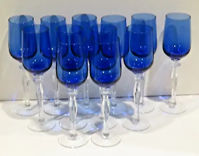 Buy Bohemian Crystal Cobalt SET 12 Champagne Glasses Cut Stems  • 118.13£