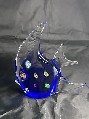 Buy Large Art Glass Angel Fish Polished Bottom W/Millefiori  Beautiful Paperweight • 25.58£