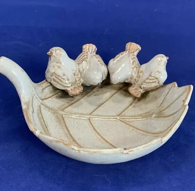 Buy Vintage Art Pottery Grey Maple Leaf Bowl With Birds 8  • 22.06£