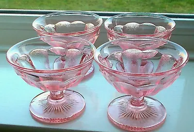Buy 4 X George Davidson #249 Art Deco Pink Glass Sundae Fruit Dessert Pedestal Bowls • 20£