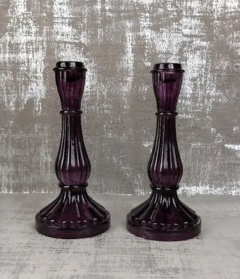 Buy Vintage Ametyst Set Of Two Purple Glass Candlesticks Candle Holders 8.5 Inch  • 34.99£