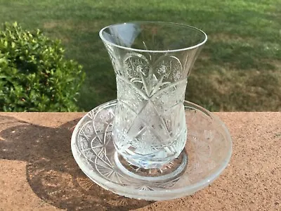 Buy Cut Glass Demitasse Cup Saucer Set Likely Czechoslovakia Set Of 5 • 58.59£