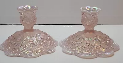 Buy Fenton Art Glass Co. Lily Of The Valley Pink Opalescent Art Glass Candle Holders • 67.24£