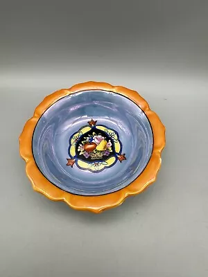 Buy Vintage Noritake Lustre Ware Footed Blue And Orange Dish With Fruit Design • 10.99£