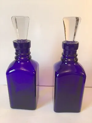 Buy Pair Of Vintage Bristol Cobalt Blue Glass Decanters With Clear Crystal Stoppers • 55£