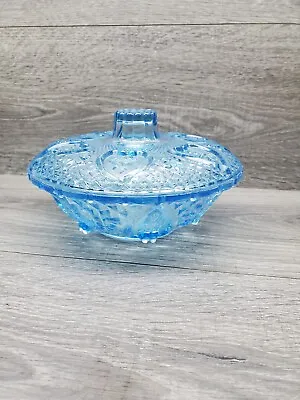 Buy Light Blue Pressed Glass Bowl W/ Lid Candy Dish Pressed Glass • 36.43£
