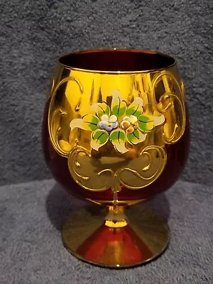 Buy Vintage Venetian Bohemian Wine Brandy Glasse  Gold Trimming Enamel Flowers • 20£