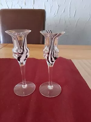 Buy Two Vintage Caithness Crystal Glass Charisma Black & White Striped Candlesticks • 6£