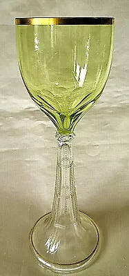 Buy An Art Nouveau Theresienthal Green Bowl Cut & Gilded Hock Wine Glass C1905 • 35£