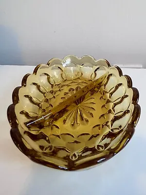 Buy Vintage 1970s Anchor Hocking Fairfield Amber Glass Divided Dish Relish Candy • 9.60£