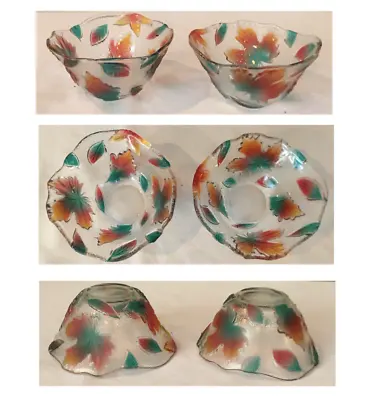 Buy VINTAGE Glass Bowls Embossed Autumn Fall Color Leaves 5.75  Diameter 2-PC Set • 20.76£