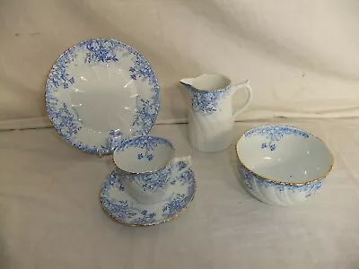 Buy C4 Porcelain Osborne China - Blue Floral Tableware Embossed Gilded Vintage 7E6C • 6£