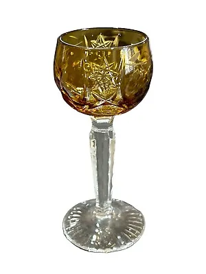 Buy Boheman Czech Yellow Crystal Cut To Clear Shot / Wine Miniature Glass • 15.37£