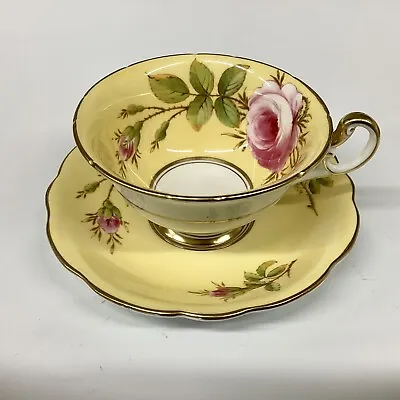 Buy Foley Cup & Saucer Cabbage Rose V2955 Pattern Yellow Signed A Taylor • 68£