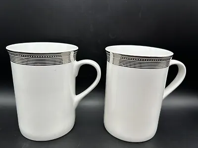 Buy Tesco - Pair (2) Silver & White Bone China Mugs - Excellent • 8£