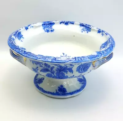 Buy Antique Pearl Ware 26cm Pedestal Bowl - Blue & White Floral Handled • 25£
