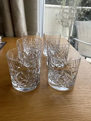 Buy Set Of Six Lead Crystal Cut Glass Harrods Whisky Glasses 9cm H, 8cm Dia • 57.50£