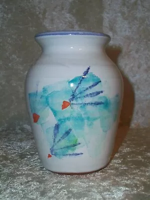 Buy Vintage Blue Abstract Floral White Irish Terracotta Art Pottery Vase Ireland • 11.97£