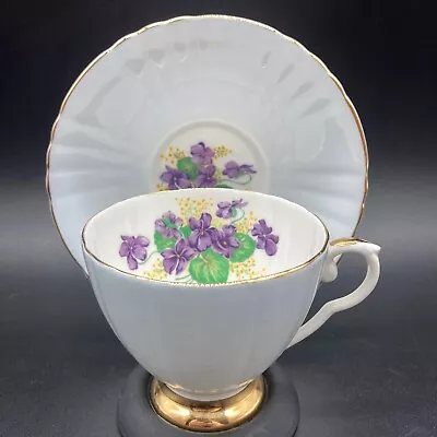 Buy Royal Grafton Fine Bone China Violets Light Blue Footed Tea Cup & Saucer Flower • 14.23£