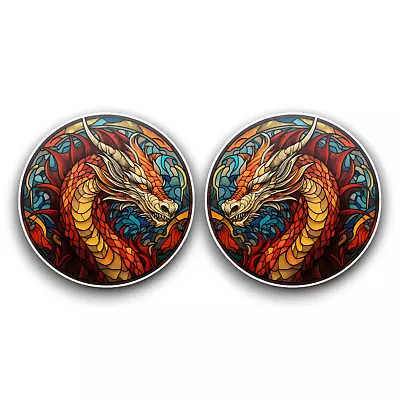Buy 2x Small Mythical Dragon Stained Glass Window Effect Vinyl Sticker Decal 60mm • 2.59£