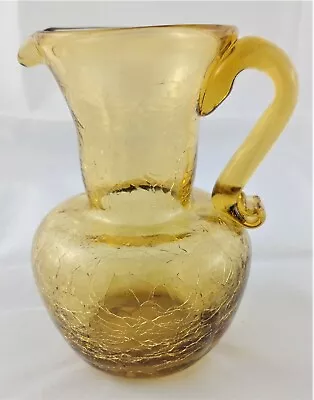 Buy Mid Century Amber Blown Crackle Glass Pitcher Applied Handle (B3) • 14.46£
