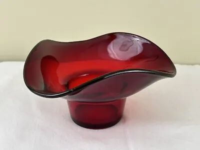 Buy VINTAGE SOWERBY Ruby Red Wavy Rim Glass Rose Bowl Vase Dish • 15£
