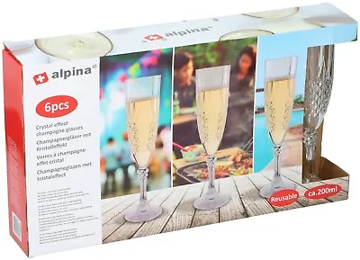 Buy 6  Acrylic Plastic Champagne Flutes Glasses Stylish Crystal Effect Reusable  • 10.95£